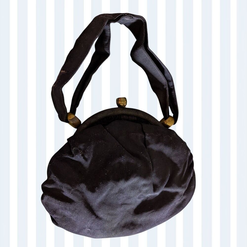 Vintage Unbranded Dark Navy Cloth Evening Bag Handbag 1950s Date Party Christmas